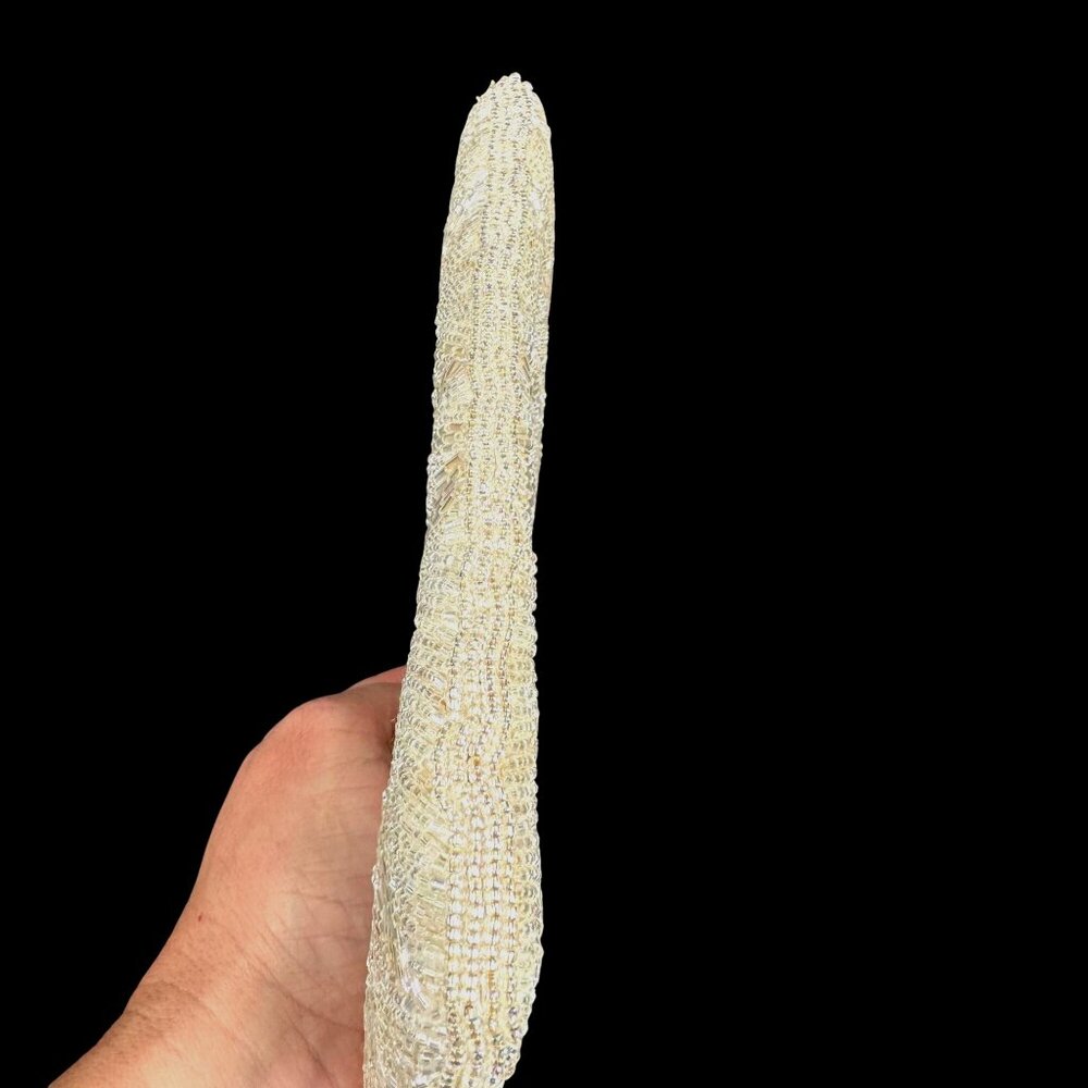 La Regale Vtg Beaded Evening Clutch Purse Ivory Satin Lining Zipper Sequined 7oz - Picture 8 of 10
